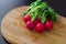 A bundle of colorful radishes