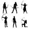 Bundle of female archer warrior silhouette vector collection on white background