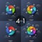 Bundle of four infographic design templates, circular diagrams with 3, 4, 5 and 6 spiral elements, start button in