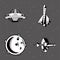 bundle of four space patches set icons in gray background