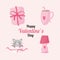 bundle of four valentines day set icons and lettering