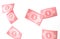 Bundle of icon money. minimal pink banknote on white background, business investment profit, money saving concept. 3d render.