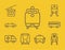 bundle of nine conveyance transport line style set icons in yellow background