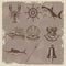 bundle of nine nautical elements set icons in vintage paper background