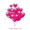 Bundle of pink realistic 3d balloons in shape of hearts.