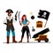 Bundle Pirate. A couple of pirate girls and a guy, different pirate items. Vector illustration