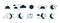 Bundle of rising or setting sun, crescent moon, cloud and stars symbols. Set of day and night time monochrome pictograms