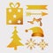 bundle of seven happy merry christmas golden icons