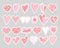 Bundle stickers with pink hearts. Valentines day set