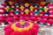 Bundle of traditional colorful Vietnamese incense sticks in a village workshop close to Hue city, Vietnam