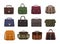 Bundle of trendy men s handbags - cross body, satchel, messenger, holdall bags, suitcase. Modern leather accessories of