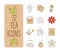 Bundle of twelve tea set fill style icons