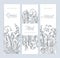 Bundle of vertical banner, label or tag templates with gorgeous woodland lily of the valley blooming flowers and place