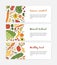 Bundle of web banner templates with wholesome food, fresh fruits and vegetables, delicious dietary nutrition on white