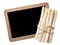 Bundle of white asparagus and blank chalkboard