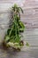 Bundles of flavoured herbs drying on the open air. Nature background