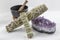 Bundles of Sage with a beautiful Amethyst Crystal and singing bowl