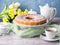 Bundt cake with frosting. Easter festive dessert