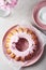 Bundt cake with pink cherry flowers