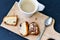 Bundt lemon cake and cup of coffee