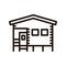 Bungalow camping house made of wood. Vector thin line icon illustration