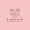 bungalow line art icon logo vector symbol illustration design, cottage and beach minimal logo design