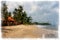 Bungalow on the ocean on the beach background