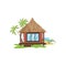 Bungalow with thatched roof surrounded by palms vector illustration