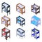 Bunk bed icons set, isometric style
