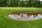 Bunker full of water on a golf course