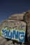 Bunker ruin at beach near Houvig, Jutland, Denmark, wall closeup