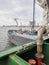 Bunkering tanker container ship in port close up