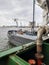 Bunkering tanker container ship in port close up