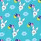 Bunnies clouds balloons sky seamless pattern