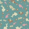 Bunnies and spring flora seamless vector pattern