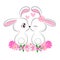 bunnies Valentine's Day A pair of cute enamored rabbits with cute eyes with eyelashes with flowers beautiful card