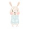 Bunny baby winter print. Cute animal in warm sweater christmas card.