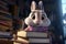 Bunny with Books in Library