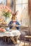Bunny in a cafe