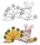 Bunny cat and carrots cartoon coloring page for kids