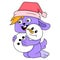 Bunny celebrating christmas with snowman doll, doodle icon image kawaii