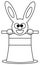 Bunny coming out of a hat, picture for children to be colored, isolated.