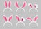 Bunny ears mask. Easter rabbit costume photo booth isolated vector set