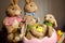 Bunny family easter decoration - four rabbits and chicken