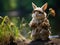 Bunny fishing with tiny rod in hat