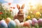 Bunny Harmony: Adorable Easter Rabbit Existing in Perfect Harmony with Vibrant Easter Eggs. Generative AI