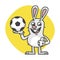 Bunny Laughs Showing Thumbs Up and Holds Soccer Ball