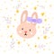 Bunny, leaf and star cute seamless pattern in scandinavian style. Happy Easter background. Vector illustration for the