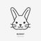 Bunny line icon. Vector outline illustration of easter rabbit. Black color thin linear sign for little happy holiday