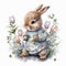 Bunny Love: Cute Pajama-Wearing Rabbit with Easter Flowers AI Generated